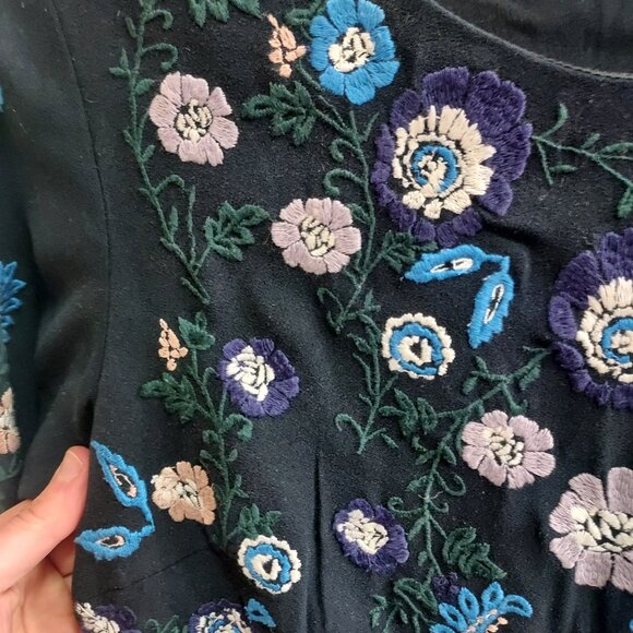 Club Monaco Kasienna Navy Blue Floral Embroidered Long Sleeve Dress - Picture 3 of 9